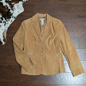 Liz & Co. Tan Genuine Suede Button Front Blazer Jacket